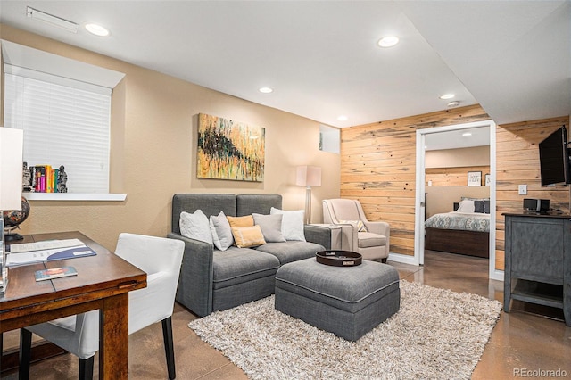 1419 N Adams St, Denver, CO 80206 - living area featuring wooden walls and recessed lighting