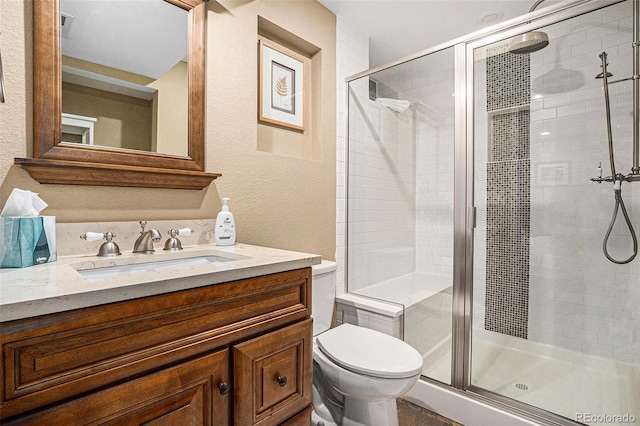 1419 N Adams St, Denver, CO 80206 - full bathroom with vanity, a shower stall, and a textured wall