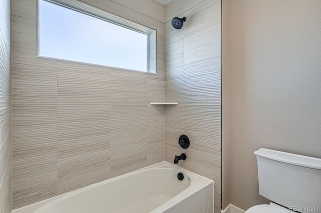 bathroom with bathtub / shower combination, toilet, and plenty of natural light