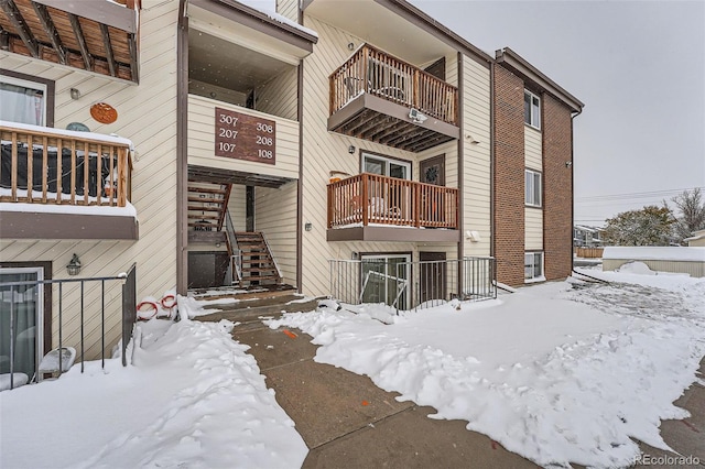 view of snow covered building