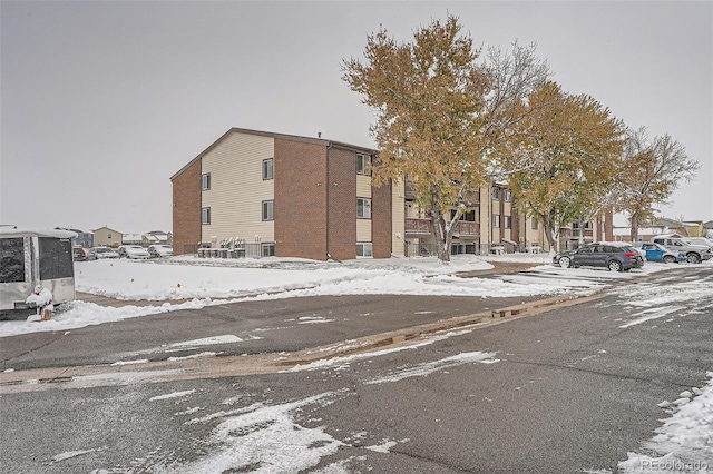 view of snow covered building