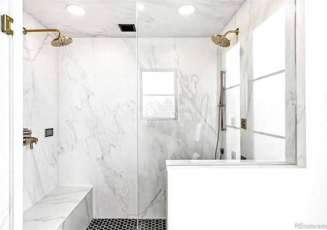 4520 W Moncrieff Pl, Denver, CO 80212 - full bath with a marble finish shower and recessed lighting