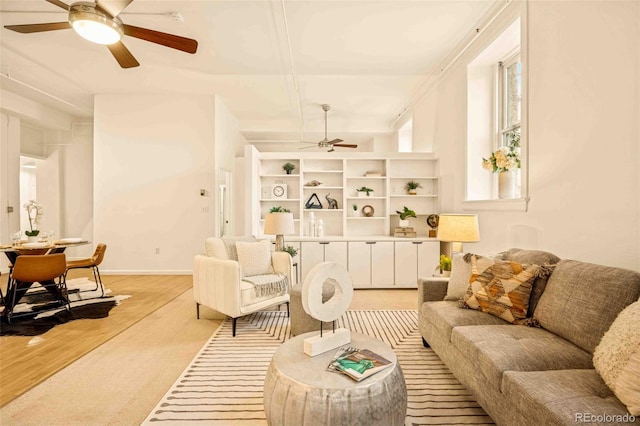 1140 Columbine St Unit 106, Denver, CO 80206 - living room with ceiling fan and light wood-style flooring