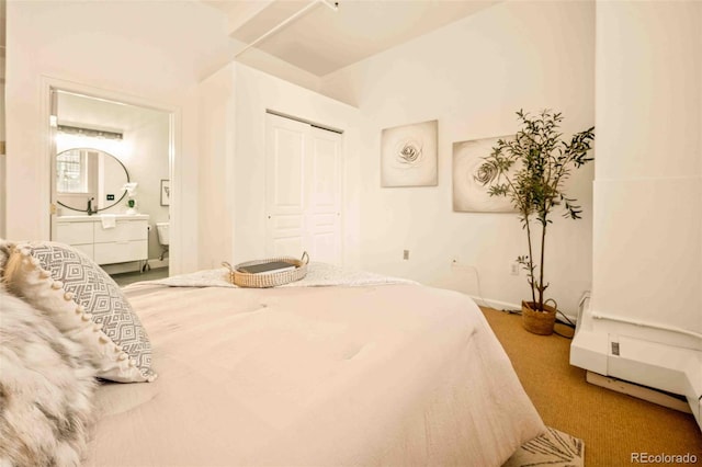 1140 Columbine St Unit 106, Denver, CO 80206 - carpeted bedroom with a closet and ensuite bathroom