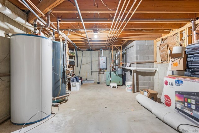 11608 Apache Trl, Conifer, CO 80433 - unfinished basement featuring gas water heater, water heater, and a heating unit