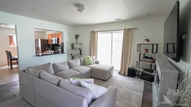 living area with visible vents