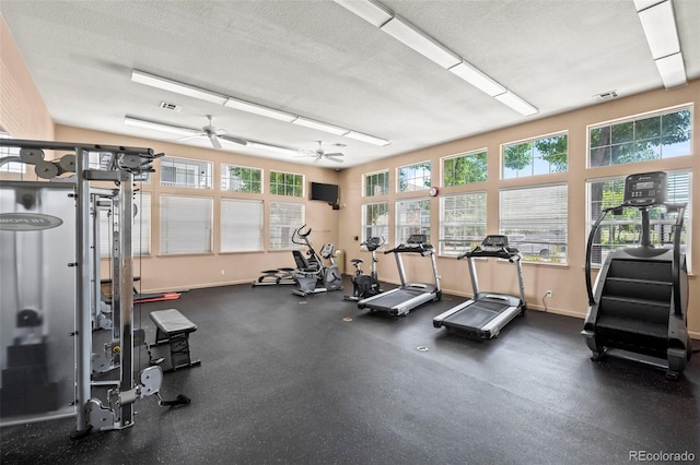 5255 Memphis St Unit 811, Denver, CO 80239 - workout area featuring a textured ceiling and ceiling fan