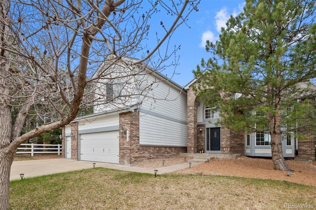 10383 Erin Pl, Lone Tree, CO 80124 - view of front of home with brick siding, an attached garage, fence, and concrete driveway