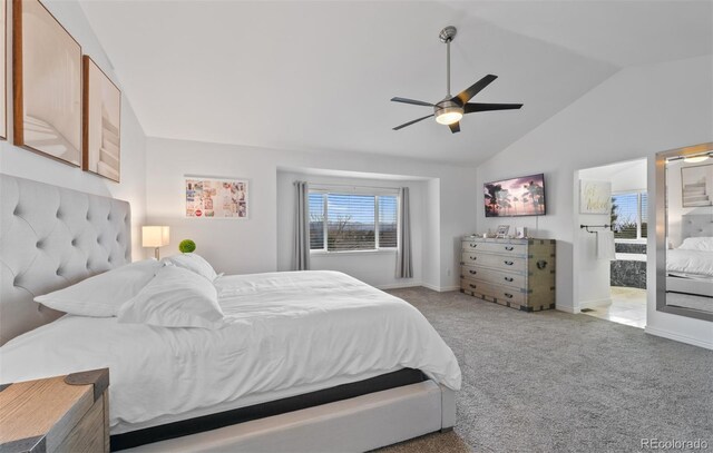 10383 Erin Pl, Lone Tree, CO 80124 - bedroom with carpet floors, baseboards, a ceiling fan, and vaulted ceiling
