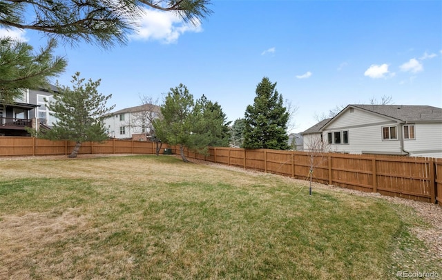 view of yard featuring a fenced backyard