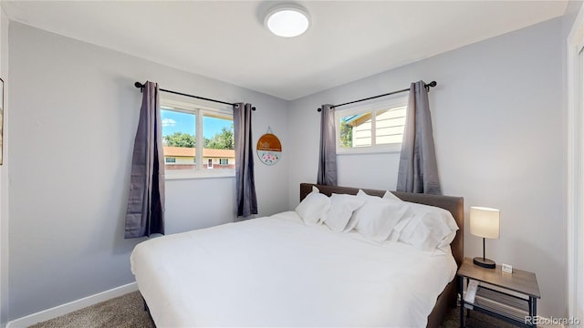 carpeted bedroom with multiple windows and baseboards