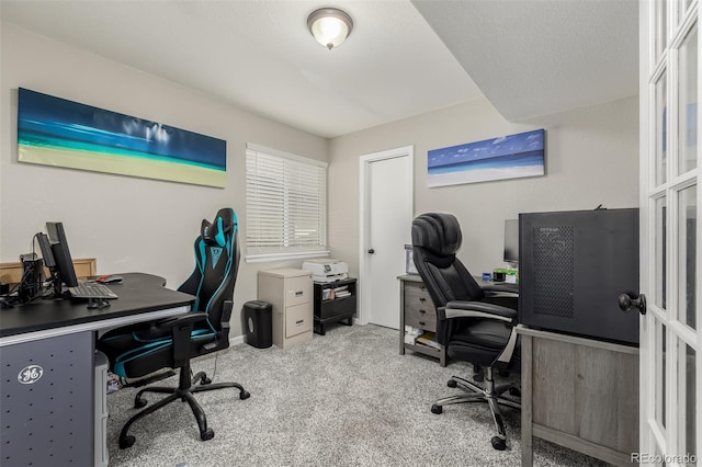 view of carpeted home office