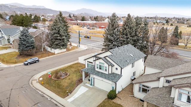 drone / aerial view with a mountain view