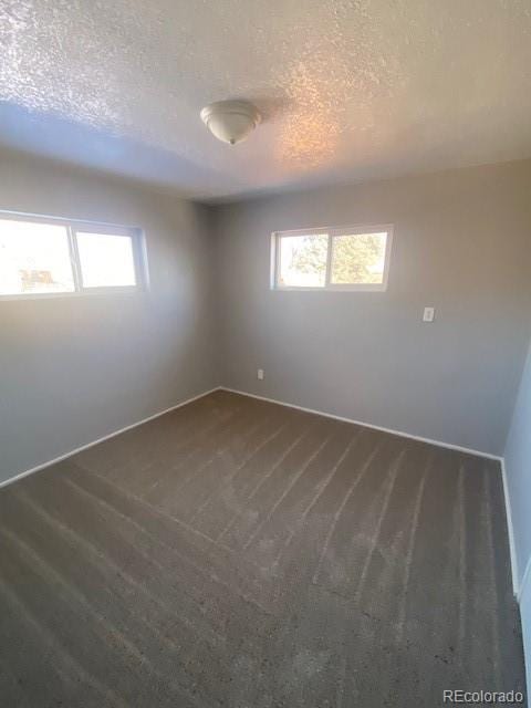 carpeted empty room featuring plenty of natural light and a textured ceiling