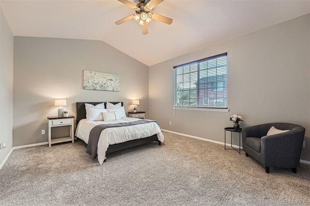 4037 S Odessa Cir, Aurora, CO 80013 - carpeted bedroom with baseboards, ceiling fan, and lofted ceiling
