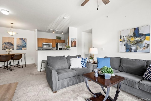 4451 S Ammons St Unit 4-203, Littleton, CO 80123 - living area featuring light colored carpet and a ceiling fan