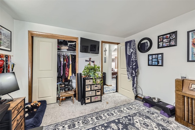 bedroom featuring carpet floors and a closet