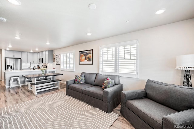 living room featuring light wood-type flooring