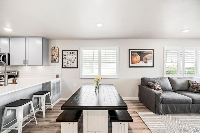 dining room with light hardwood / wood-style flooring and plenty of natural light