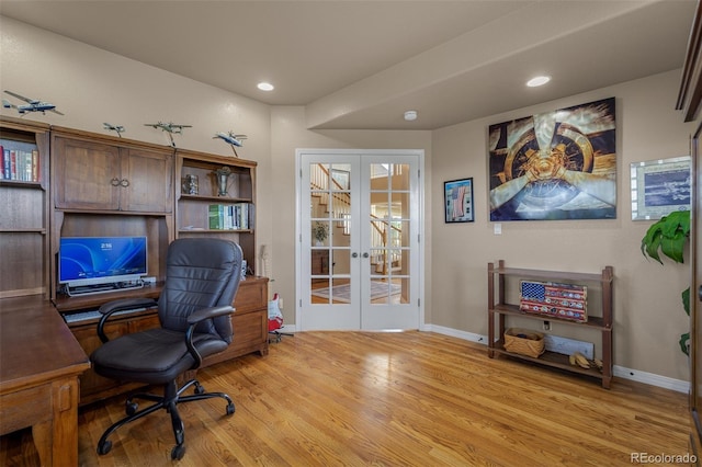 19735 Knights Xing, Monument, CO 80132 - office area featuring french doors, wood finished floors, and recessed lighting