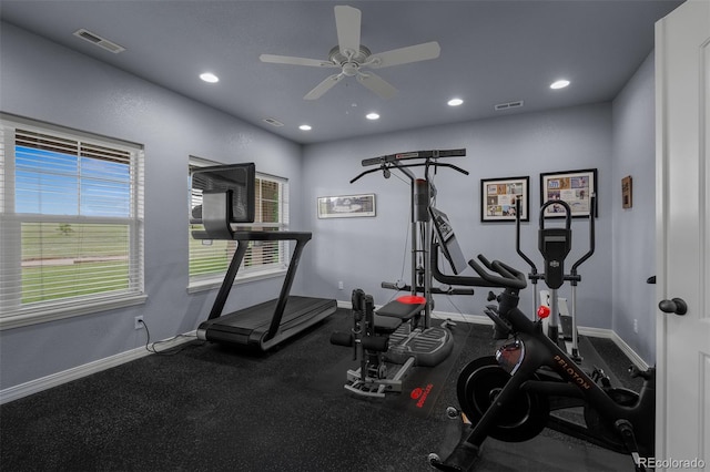 19735 Knights Xing, Monument, CO 80132 - exercise area with recessed lighting, ceiling fan, and healthy amount of natural light