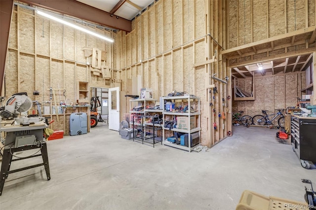 garage featuring a workshop area