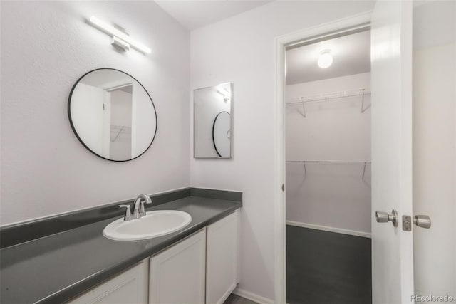 bathroom with vanity and a spacious closet