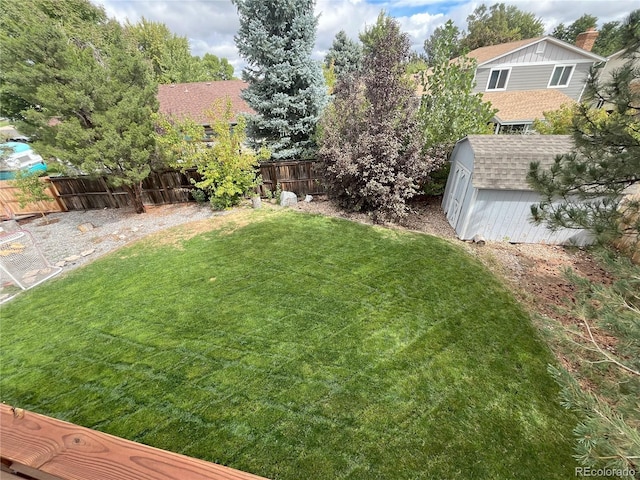 view of yard with a storage unit