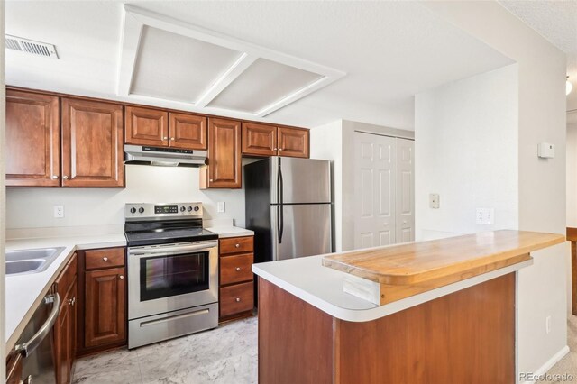 kitchen featuring sink, kitchen peninsula, and stainless steel appliances