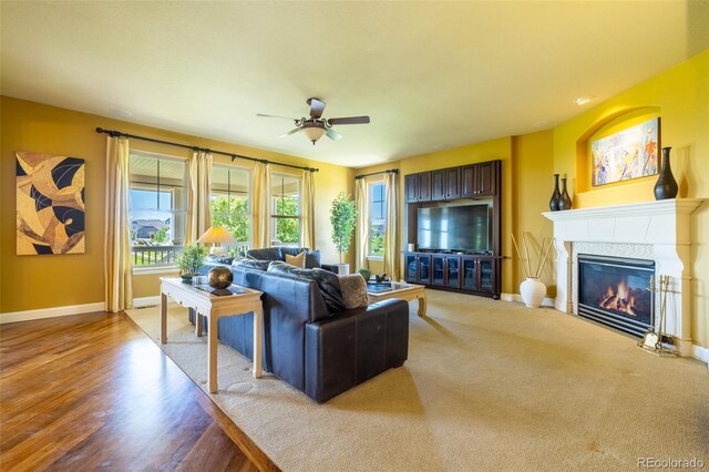 27565 E Nova Pl, Aurora, CO 80016 - living room featuring a ceiling fan and a glass covered fireplace