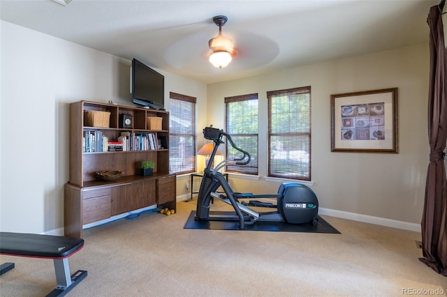 27565 E Nova Pl, Aurora, CO 80016 - workout room with light carpet and ceiling fan