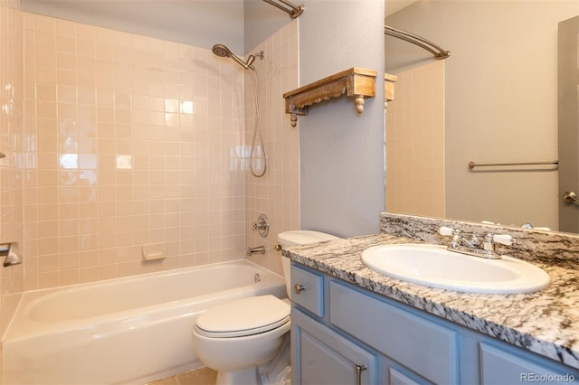 full bath with washtub / shower combination, toilet, and vanity