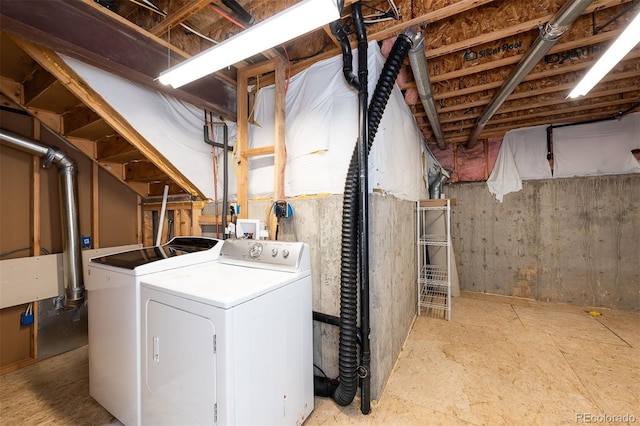 unfinished below grade area with separate washer and dryer