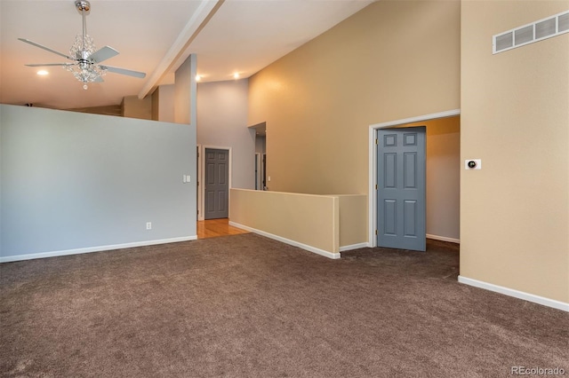 9025 W 79th Way Unit D, Arvada, CO 80005 - unfurnished room featuring high vaulted ceiling, a ceiling fan, and carpet flooring