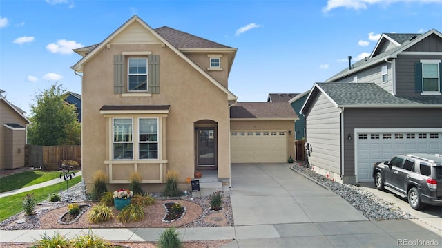 front facade with a garage