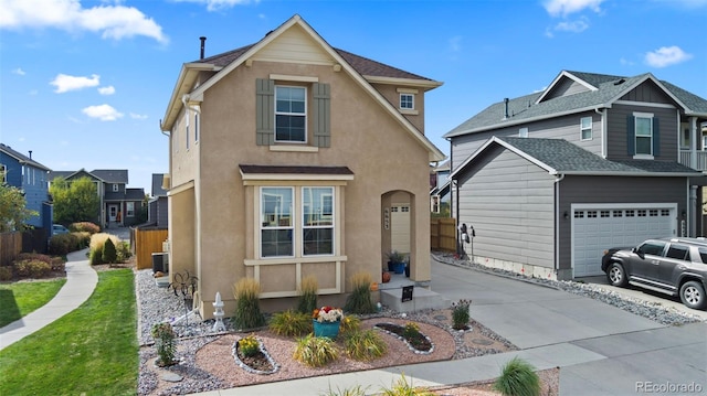 front facade with a garage