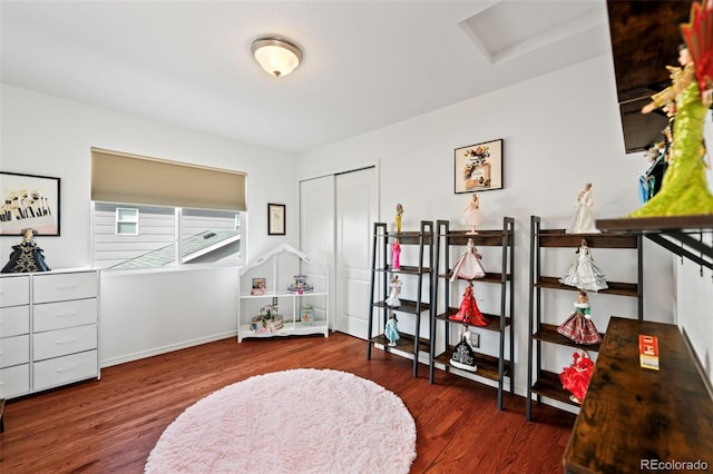 miscellaneous room featuring dark hardwood / wood-style flooring