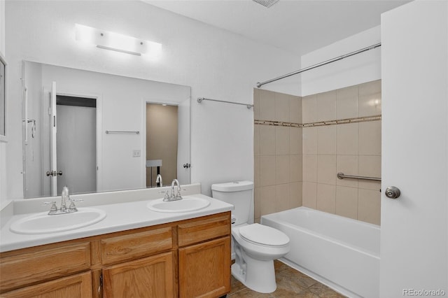 7474 E Arkansas Ave Unit 18-10, Denver, CO 80231 - full bathroom featuring double vanity, shower / bath combination, and tile patterned floors