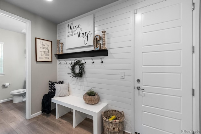 mudroom featuring baseboards and light wood finished floors