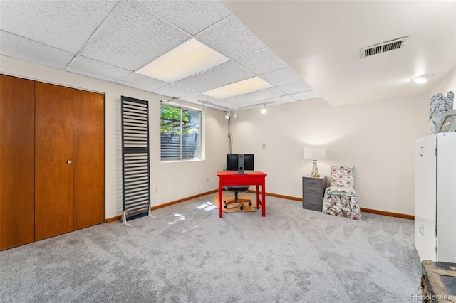 4390 S Sheridan Blvd, Littleton, CO 80123 - recreation room with carpet, a drop ceiling, and a desk