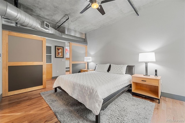 bedroom featuring ceiling fan and wood-type flooring