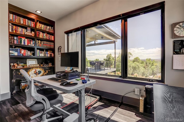 home office featuring dark wood-type flooring