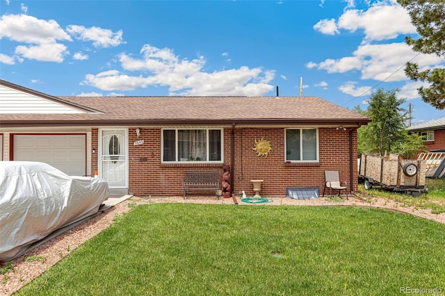 5645 W 5th Ave Unit 5645 & 5655, Lakewood, CO 80226 - ranch-style home with brick siding, a front yard, a garage, and roof with shingles