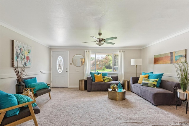 5645 W 5th Ave Unit 5645 & 5655, Lakewood, CO 80226 - living area featuring carpet floors, crown molding, and a ceiling fan