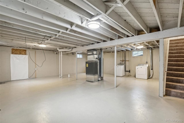 5645 W 5th Ave Unit 5645 & 5655, Lakewood, CO 80226 - below grade area with heating unit, stairway, and washing machine and dryer
