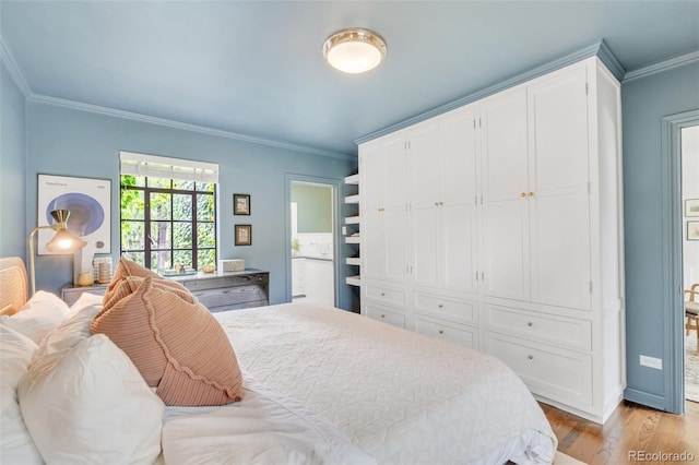1226 Dexter St, Denver, CO 80220 - bedroom featuring ornamental molding and light wood-style floors