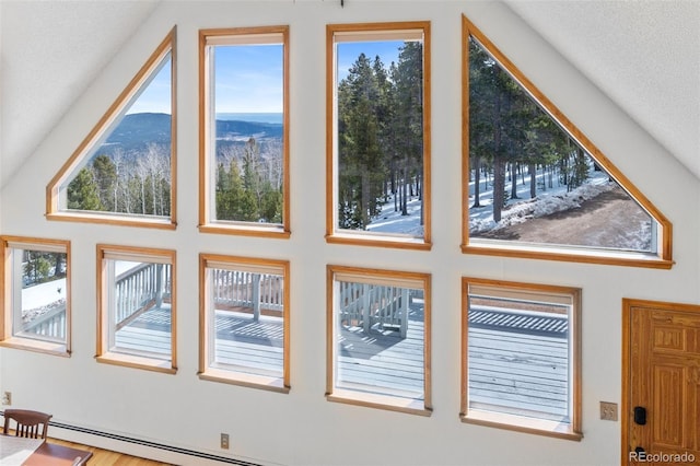 interior space with a mountain view