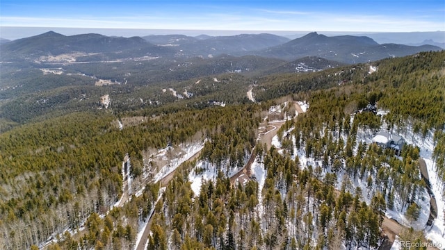 mountain view featuring a forest view