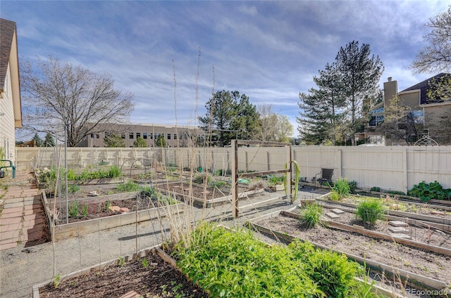 view of yard with a vegetable garden and fence