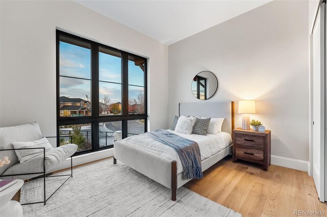 bedroom with light hardwood / wood-style floors